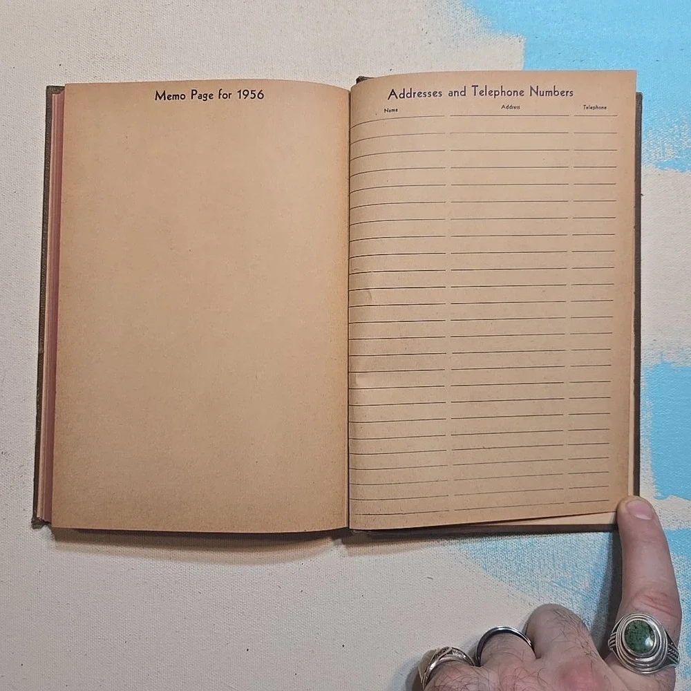 VTG 1955 Daily Desk Diary Book Brown Hardcover Appointments Memoranda 5.5x8